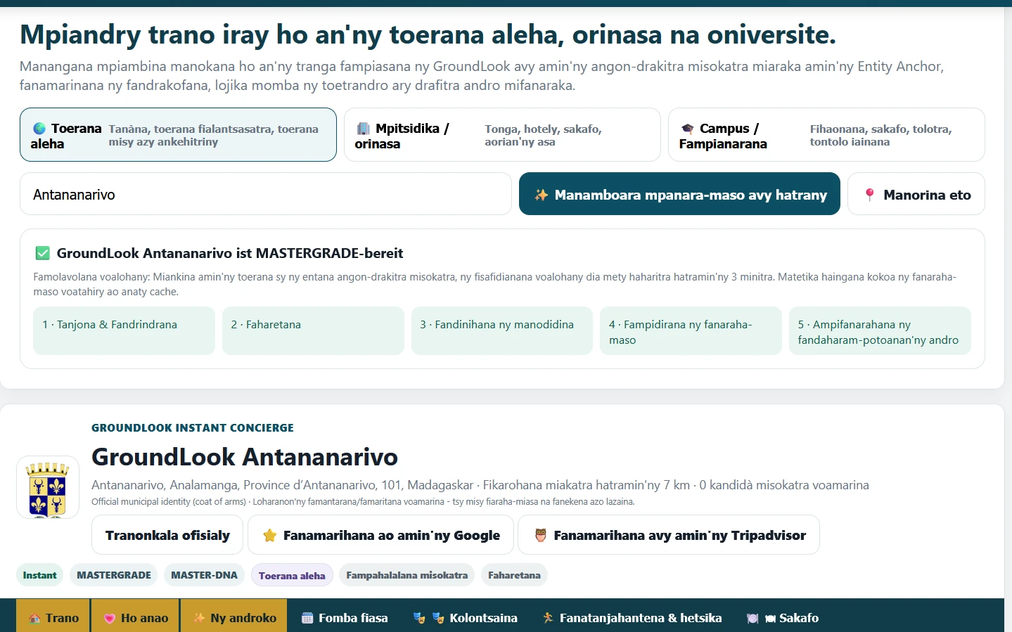 GroundLook Instant Concierge für Antananarivo in Malagasy